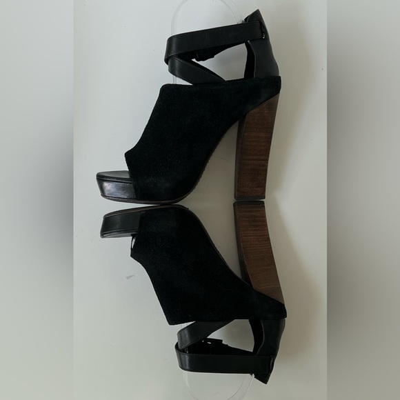 ALLSAINTS Black Suede Peep Toe Bootie Cross Strap Buckle Sandals Size 36 - Picture 8 of 16